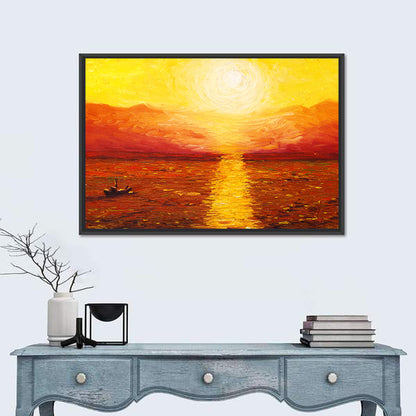 Golden Sea Sunset Illustration Wall Art