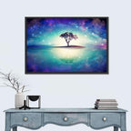 Glowing Island Tree Under Starry Nebula Wall Art