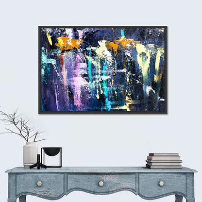 Impasto Waterfall in Blue and Purple Wall Art