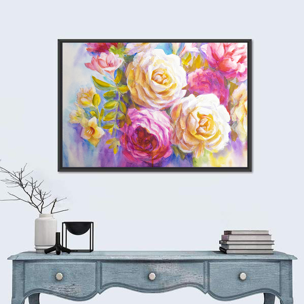 Layered Watercolor Rose Bouquet Wall Art