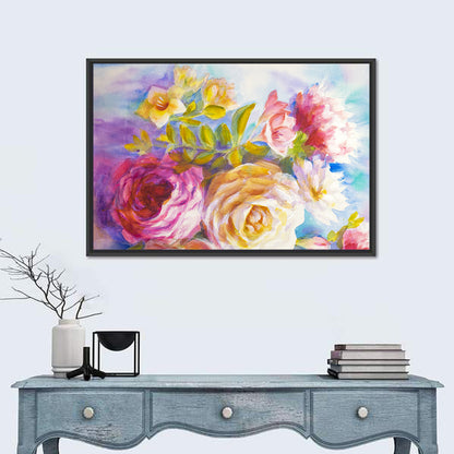 Painterly Peonies and Rose Bouquet Wall Art