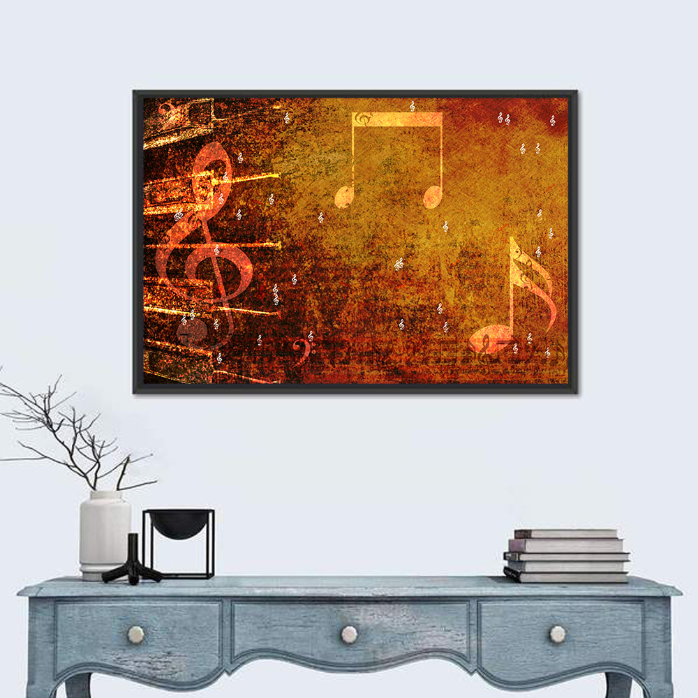 Grunge Sheet Music Collage Wall Art in a room, landscape