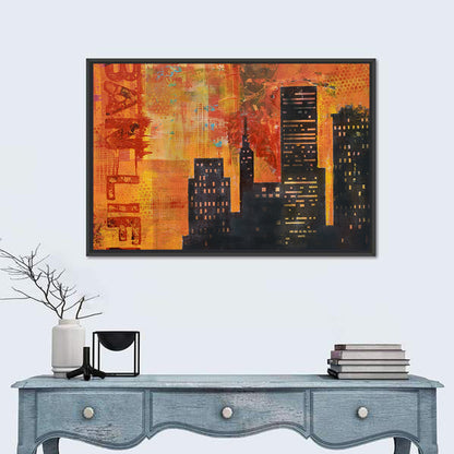 Textured Orange City Skyline Wall Art