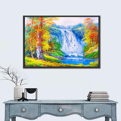 Autumn Waterfall Oil Painting Wall Art