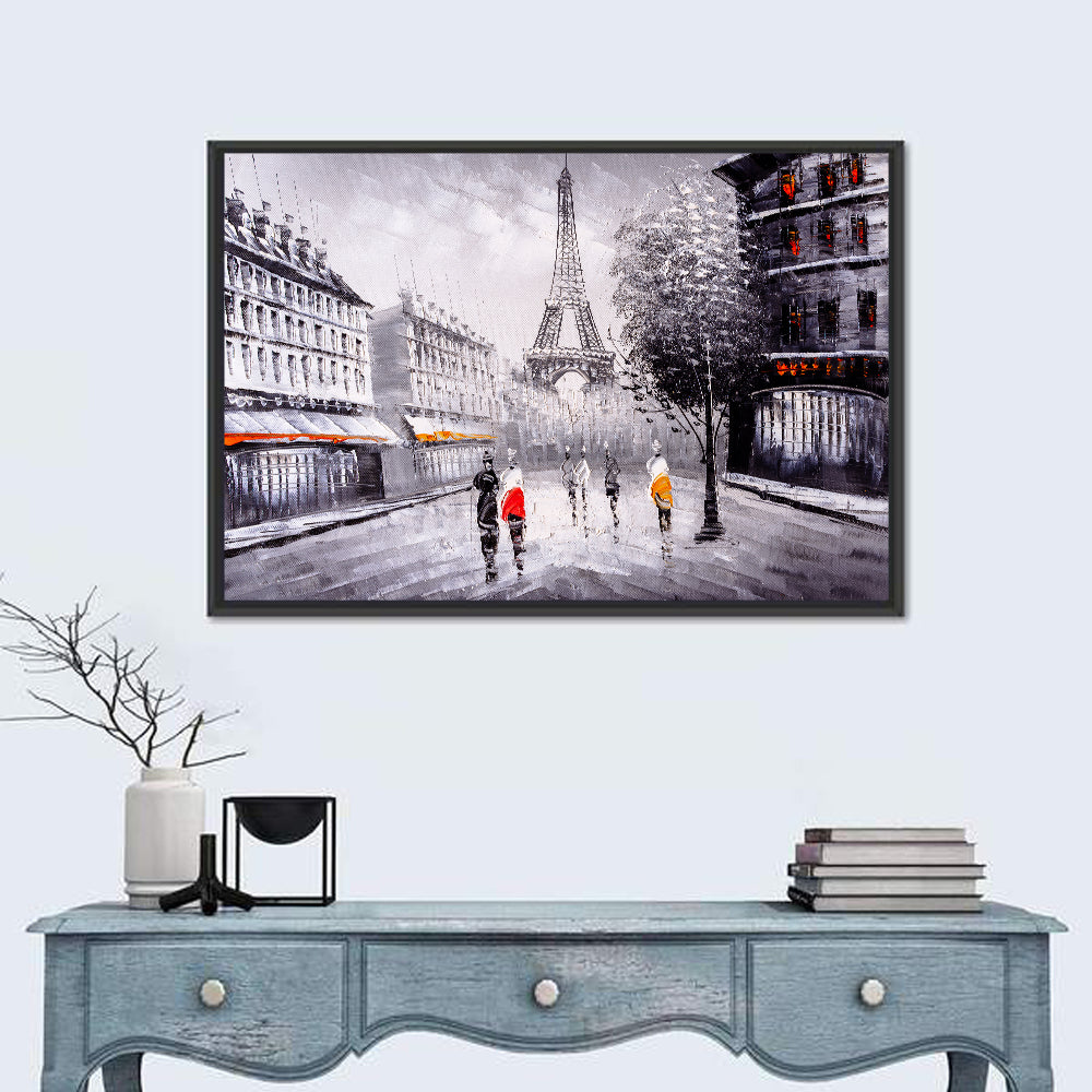 Paris Street with Eiffel Tower Wall Art in a room, landscape