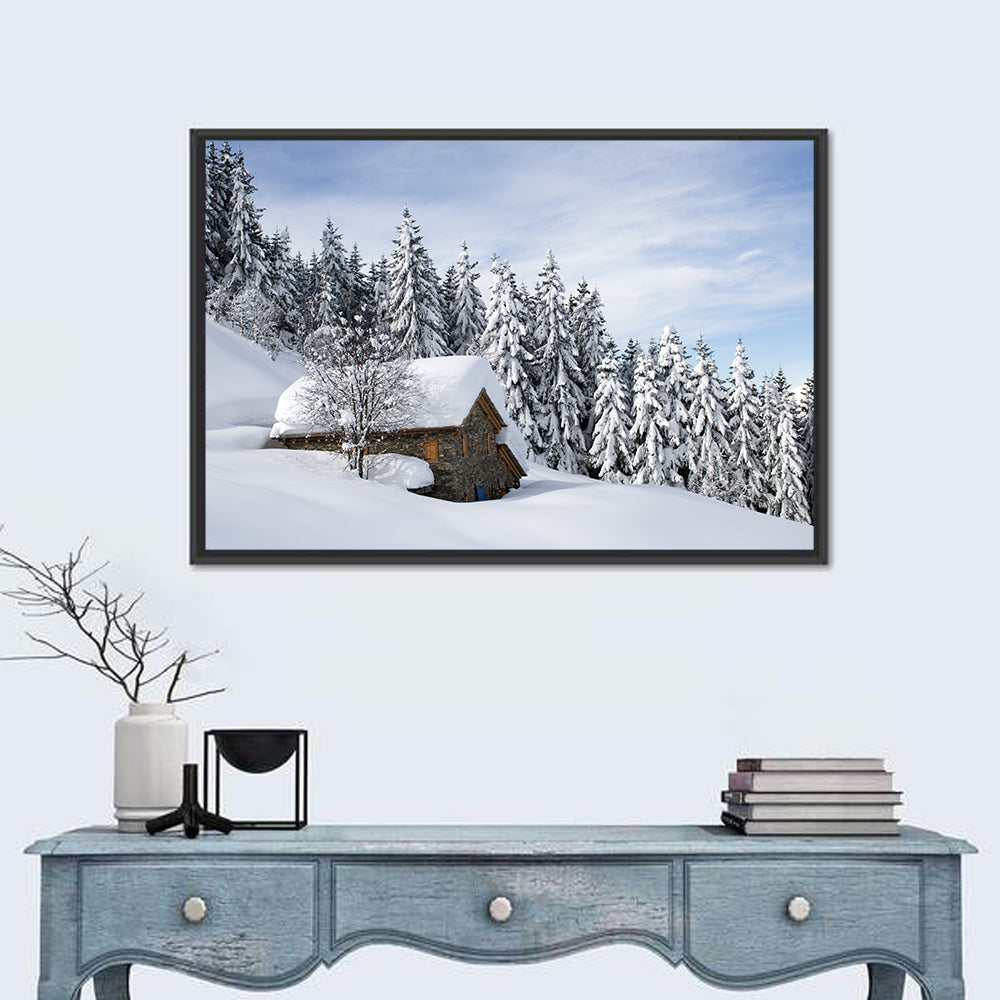 Snow Covered Alpine Cabin Wall Art