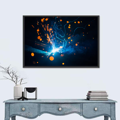 Bright Blue Welding Sparks Wall Art
