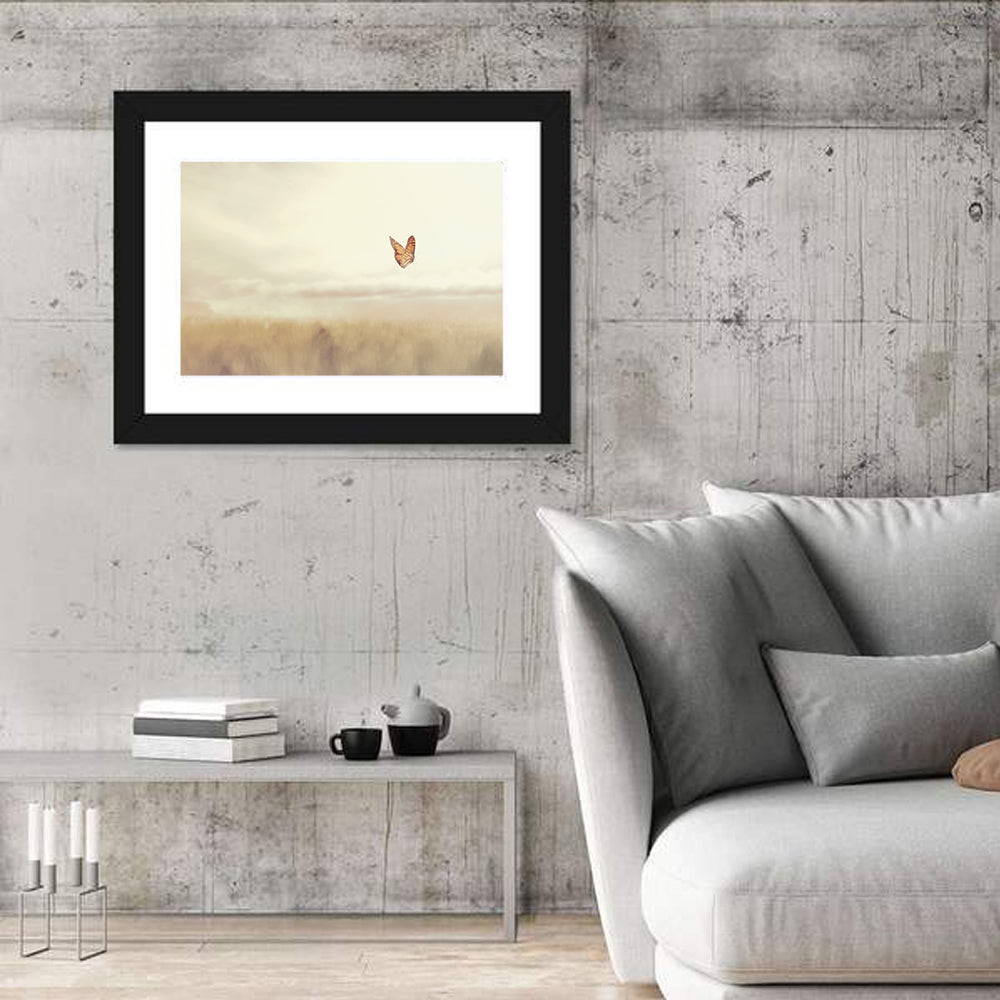 Monarch Over Beige Field Wall Art