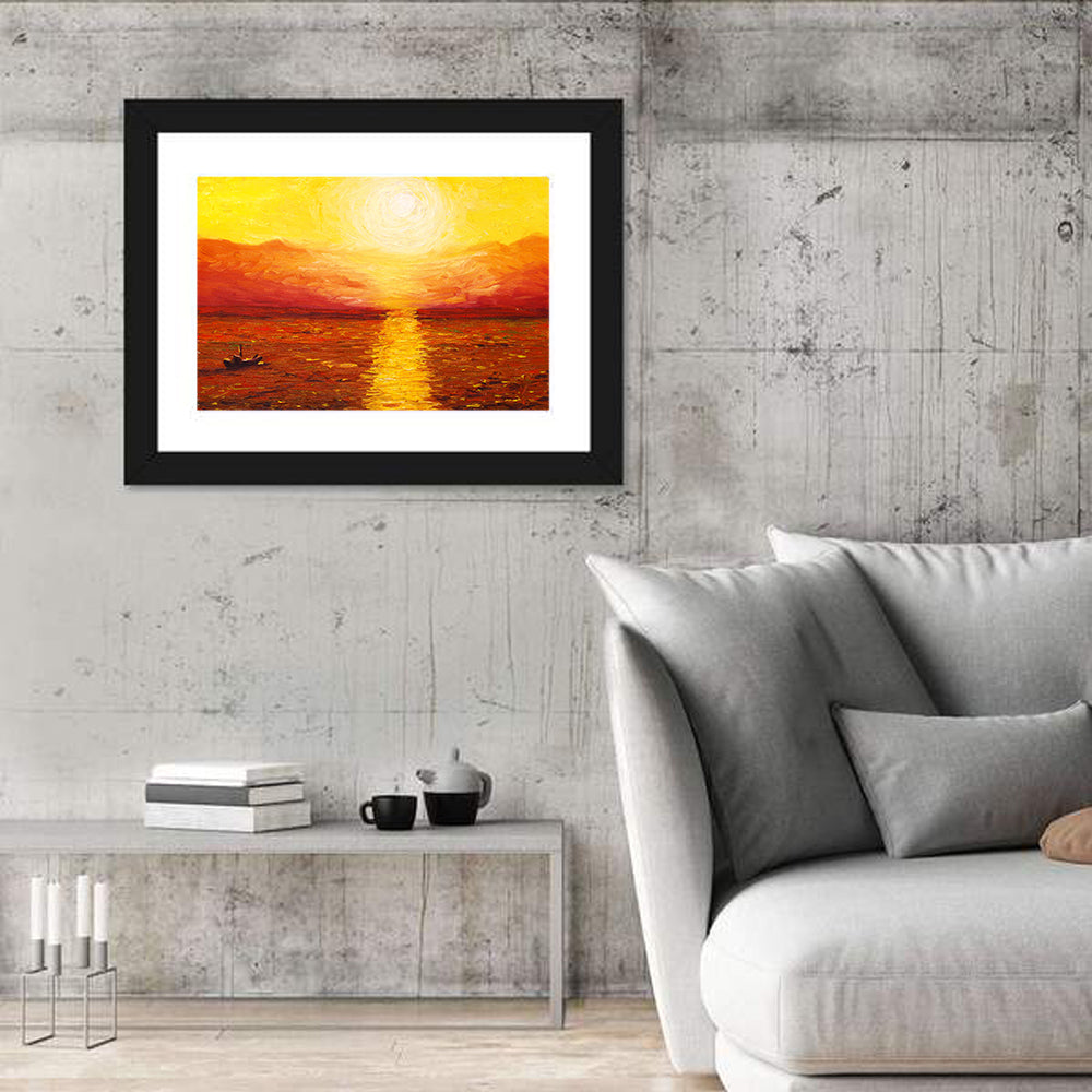 Golden Sea Sunset Illustration Wall Art
