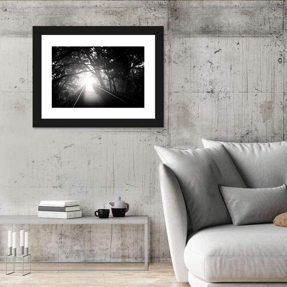 Foggy Forest Bridge Wall Art