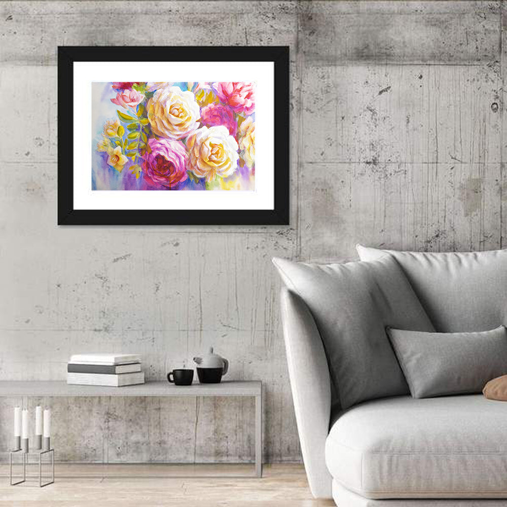 Layered Watercolor Rose Bouquet Wall Art