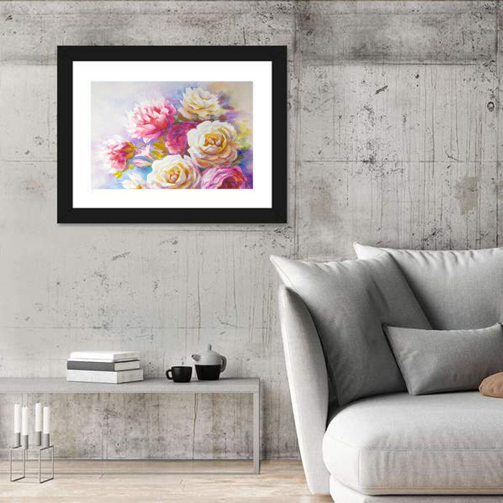 Watercolor Peony Bouquet Wall Art