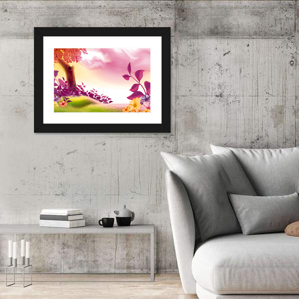 Dreamy Summer Meadow Illustration Wall Art