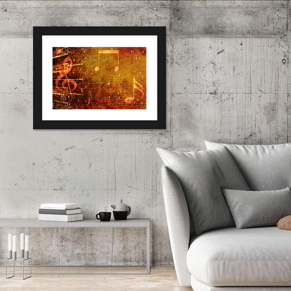Grunge Sheet Music Collage Wall Art in a room, landscape
