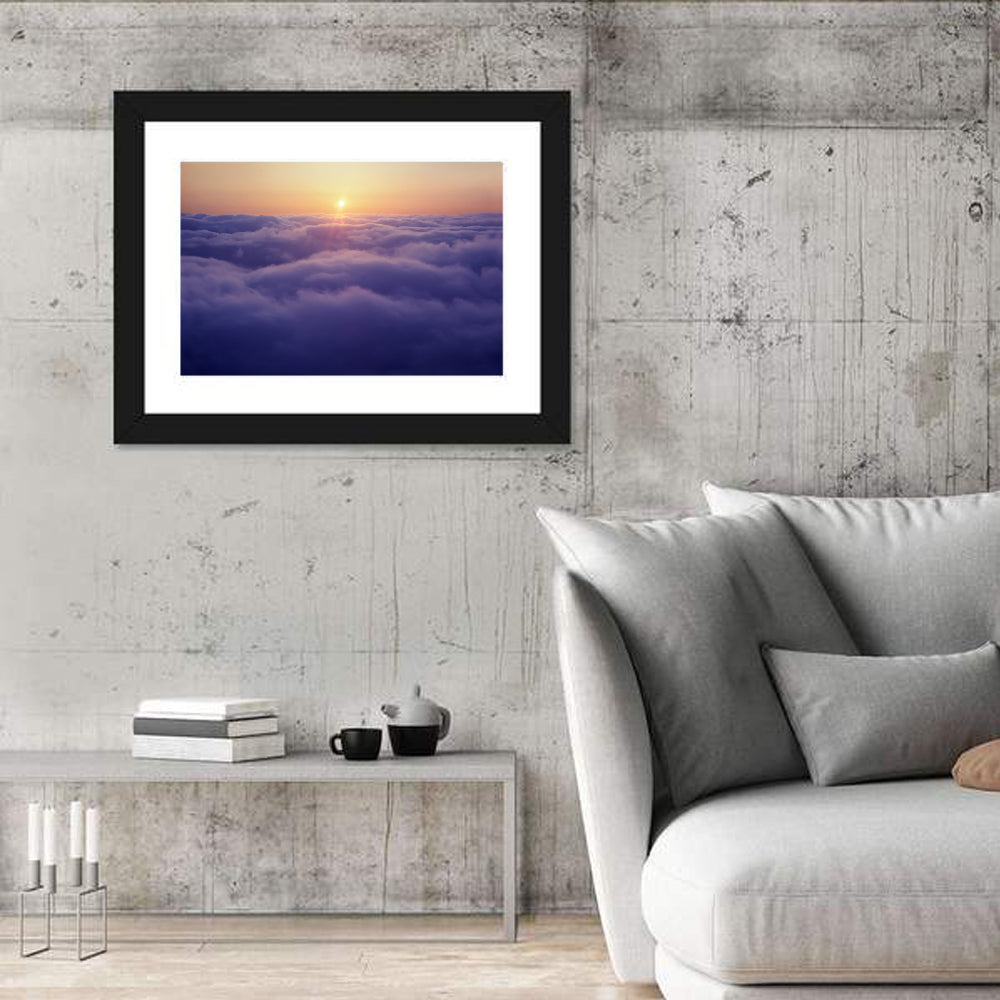 Sunset Over Endless Clouds Wall Art in a room, landscape