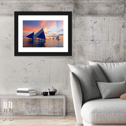 Outrigger Sailboats at Sunset Wall Art