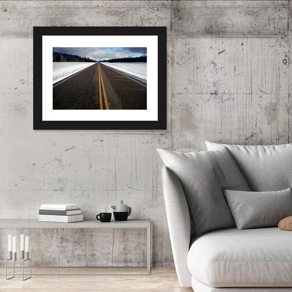 Winter Road Through Pine Forest Wall Art