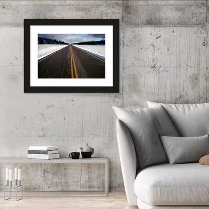 Winter Road Through Pine Forest Wall Art