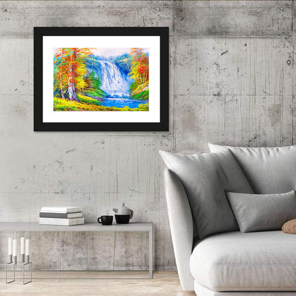 Autumn Waterfall Oil Painting Wall Art