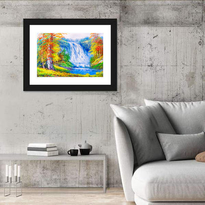Autumn Waterfall Oil Painting Wall Art