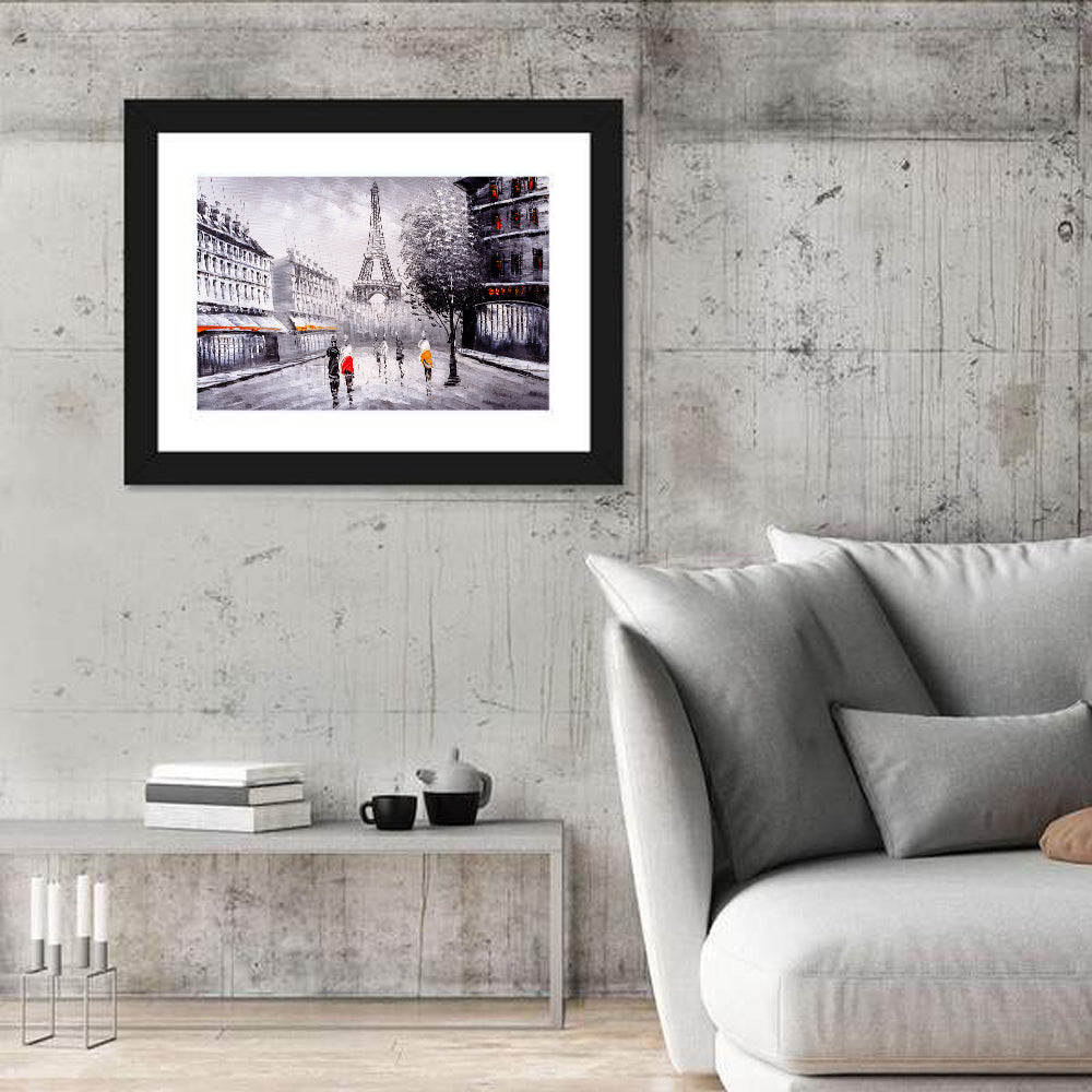 Paris Street with Eiffel Tower Wall Art in a room, landscape
