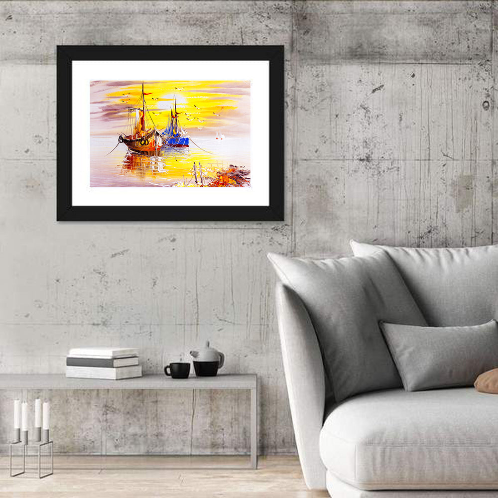 Golden Sunset Sailing Boats Wall Art