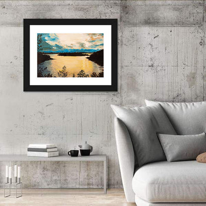 Golden Lake Sunset Painting Wall Art