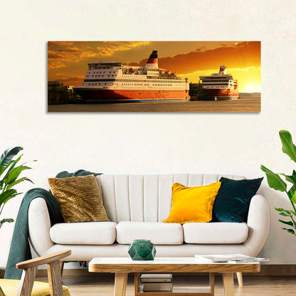 Red-hulled Cruise Ships at Dusk Wall Art