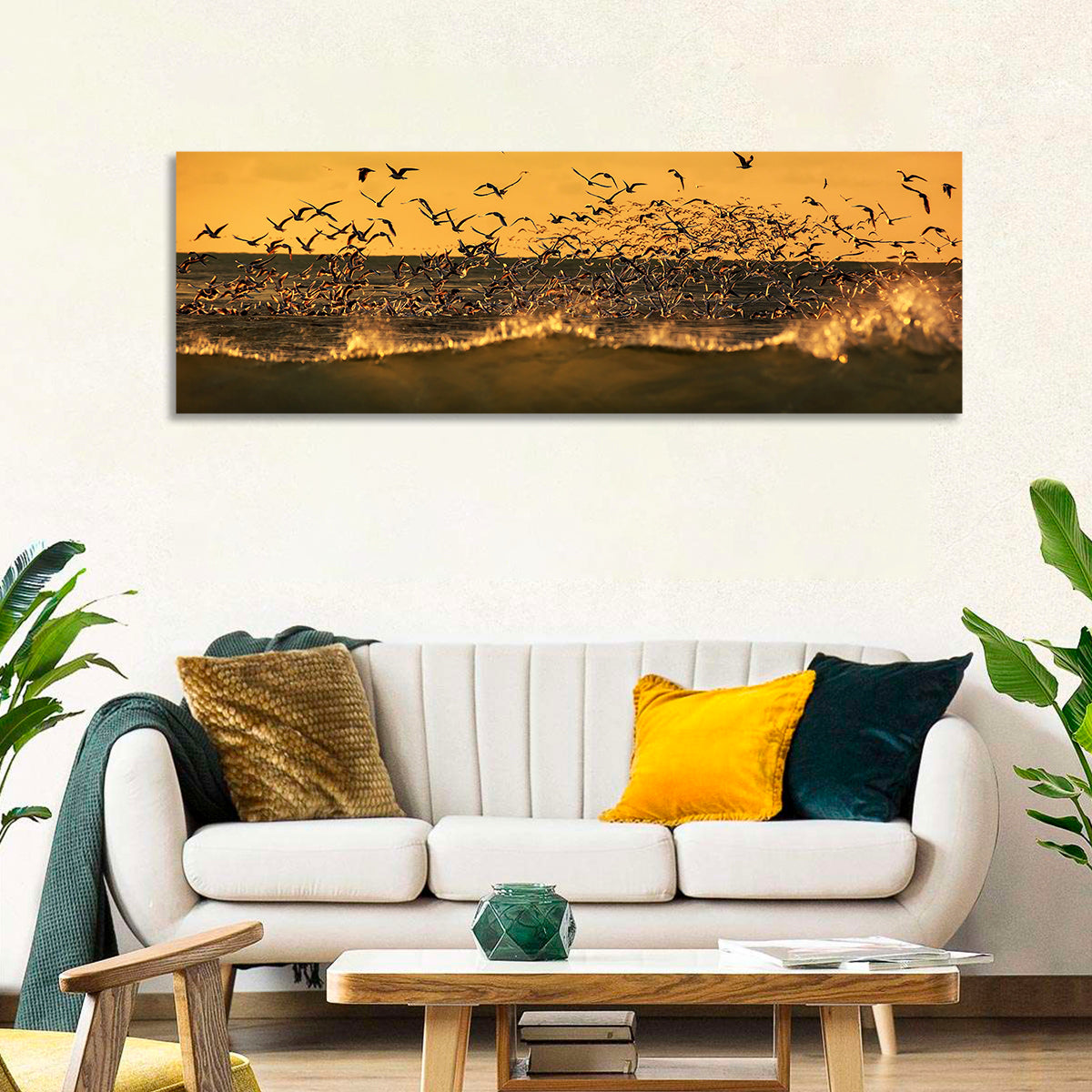 Seagull Flock at Golden Hour Wall Art