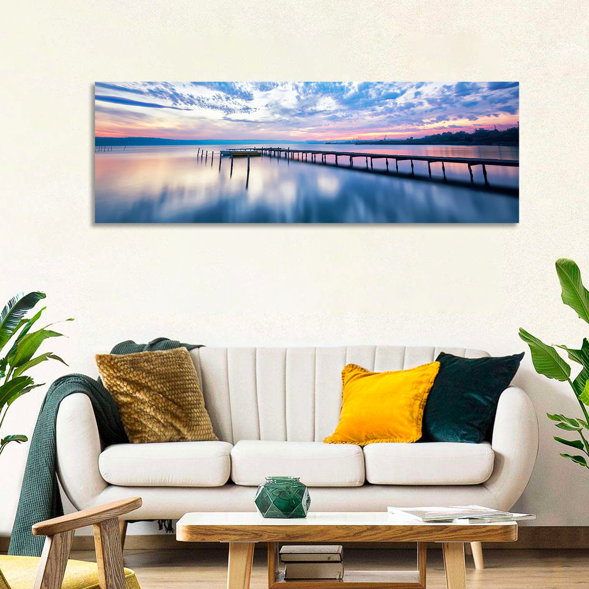 Cloudy Lake Pier at Dusk Wall Art