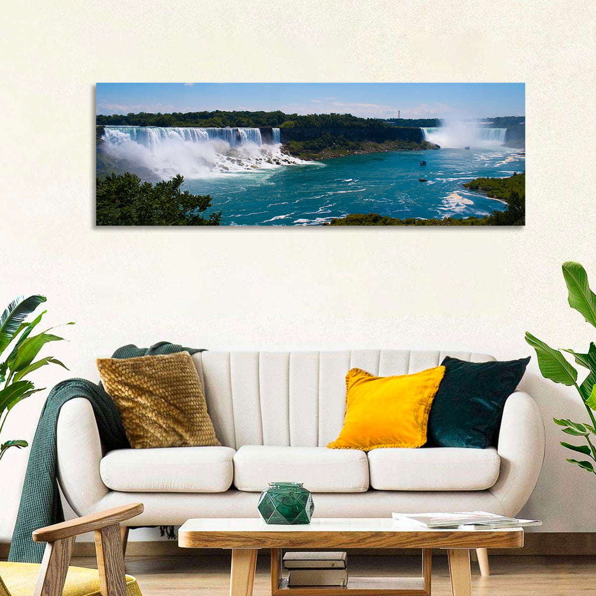 Niagara Falls Panorama Wall Art in a room, panoramic