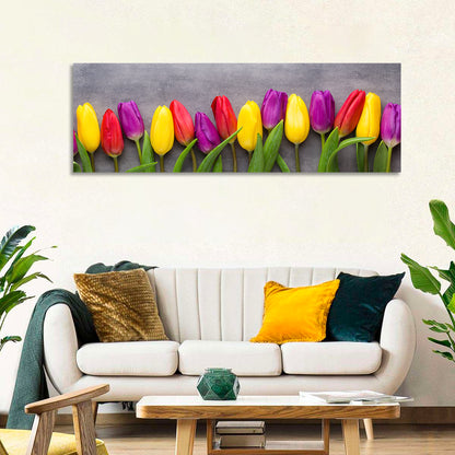 Row of Multicolored Tulips Wall Art
