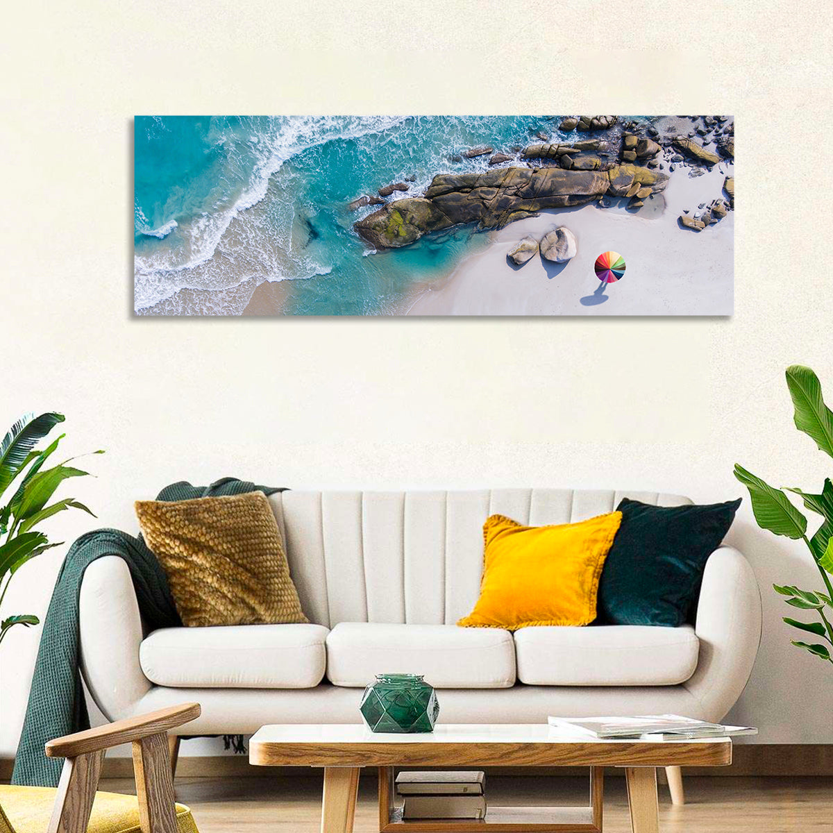 Aerial Beach with Rainbow Umbrella Wall Art