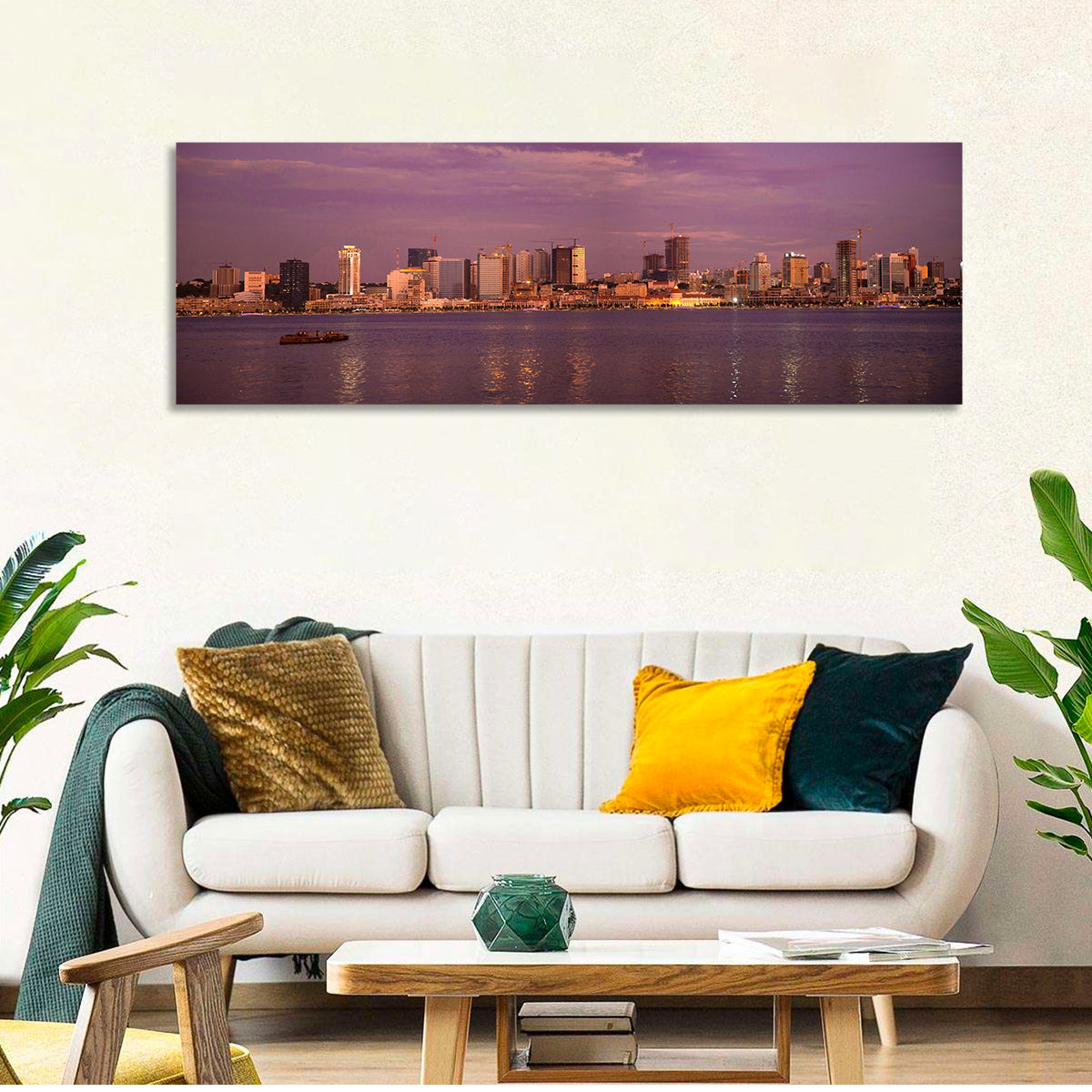 Luanda Skyline at Dusk Wall Art in a room, panoramic