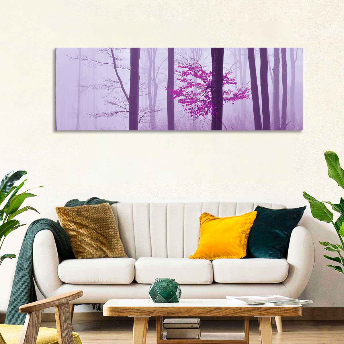 Magenta Tree in Foggy Forest Wall Art