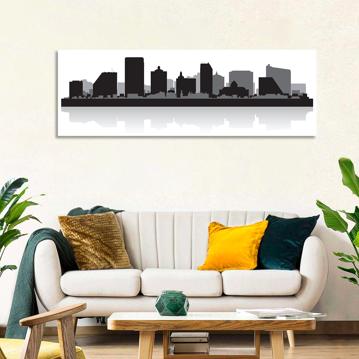 Atlantic City Skyline Wall Art in a room, panoramic