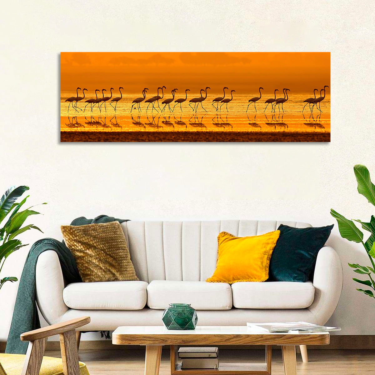 Flamingo Line at Golden Hour Wall Art