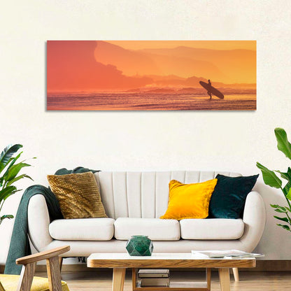 Surfer Silhouette at Golden Sunset Wall Art