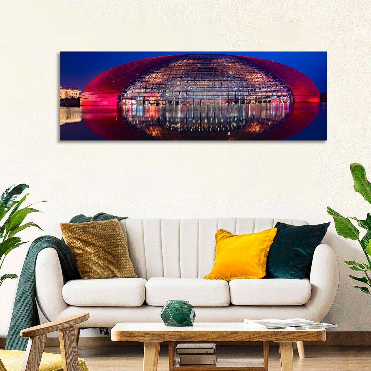 Ncpa Beijing Night Reflection Wall Art in a room, panoramic