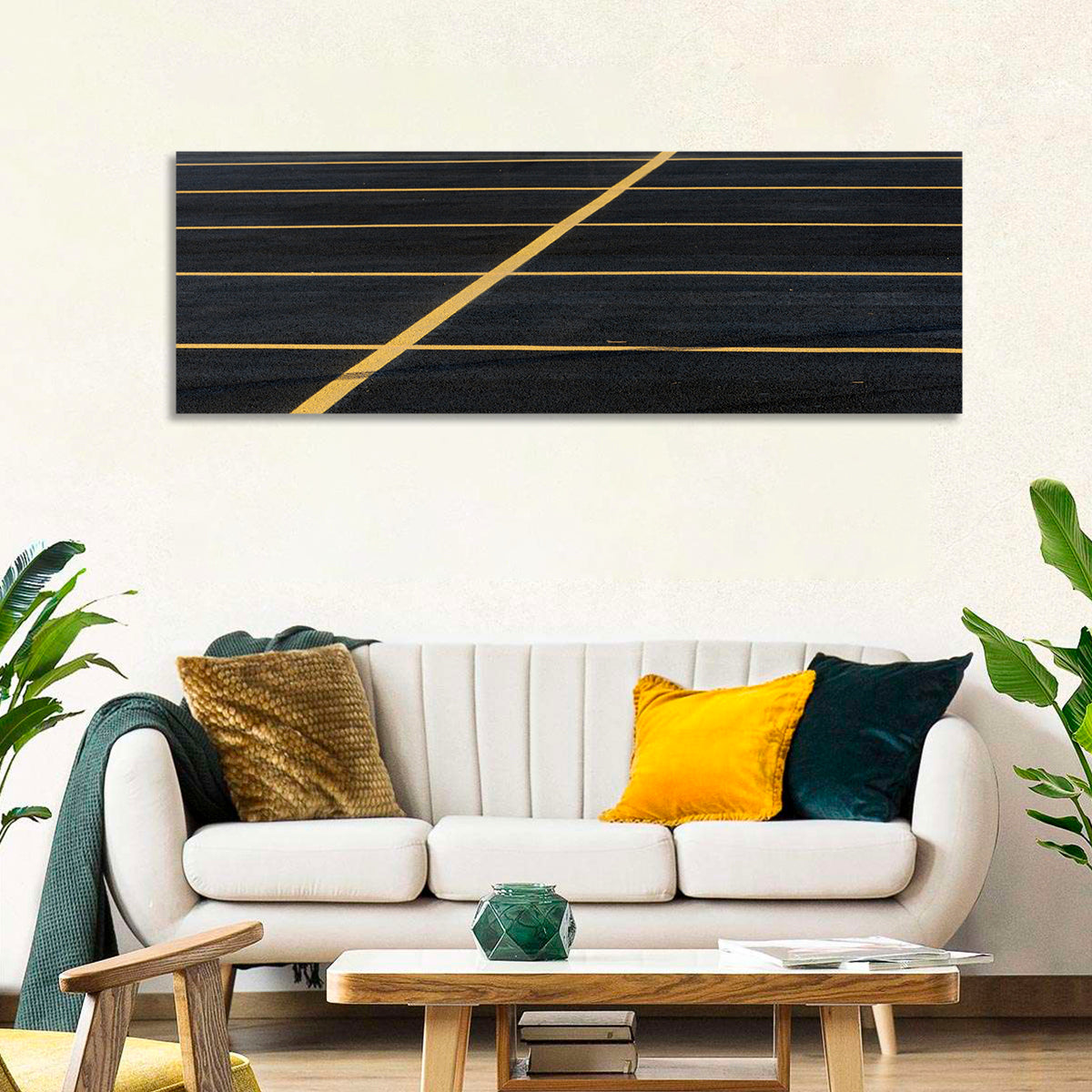 Parking Lot Lines Wall Art in a room, panoramic
