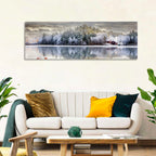 Red Cottage by a Frozen Lake Wall Art