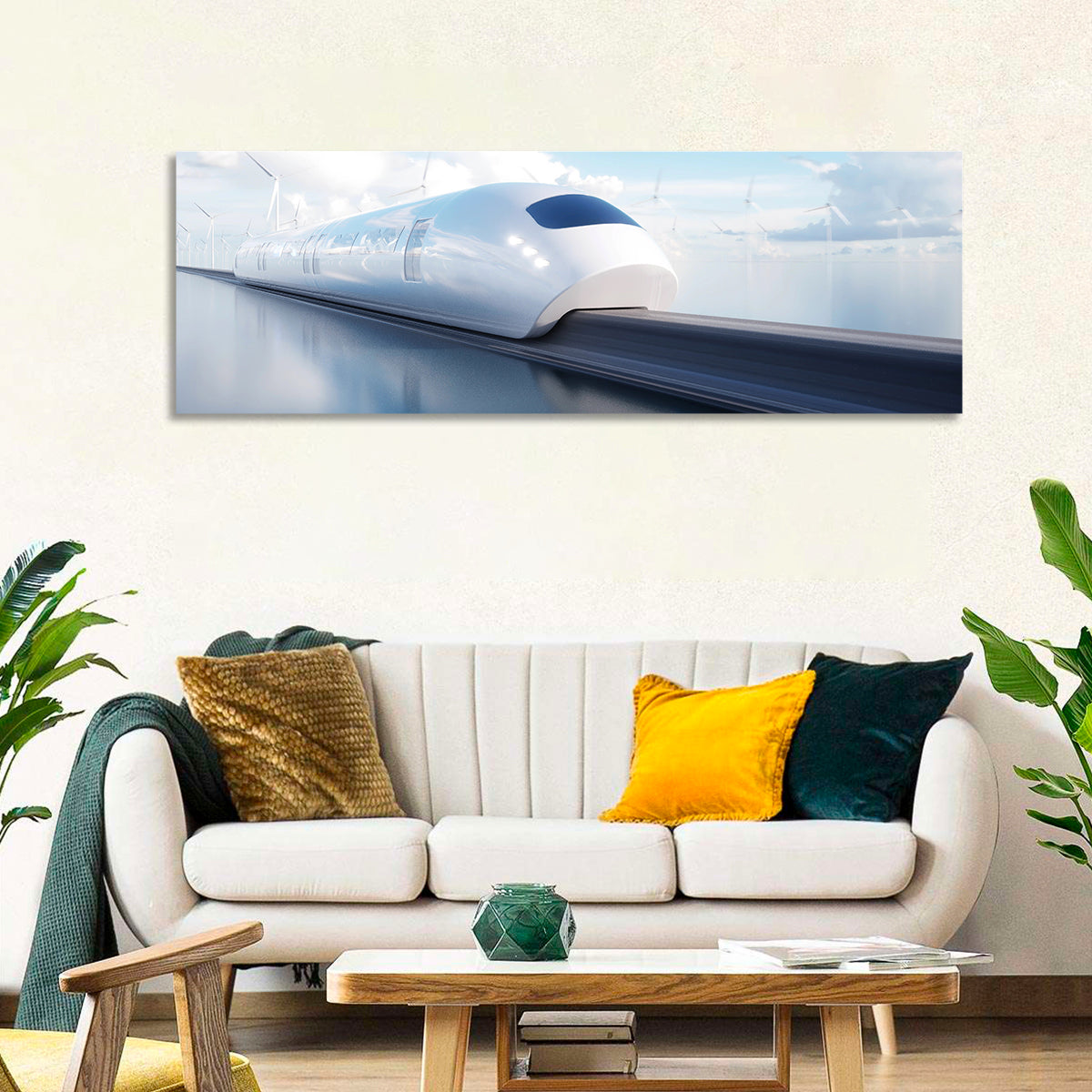 Futuristic Monorail Perspective Wall Art in a room, panoramic