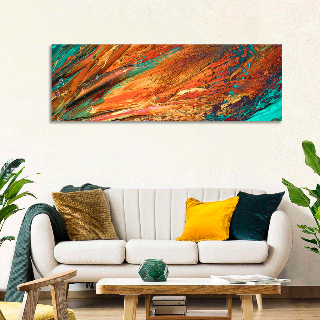 Flowing River Abstract in Orange and Teal Wall Art
