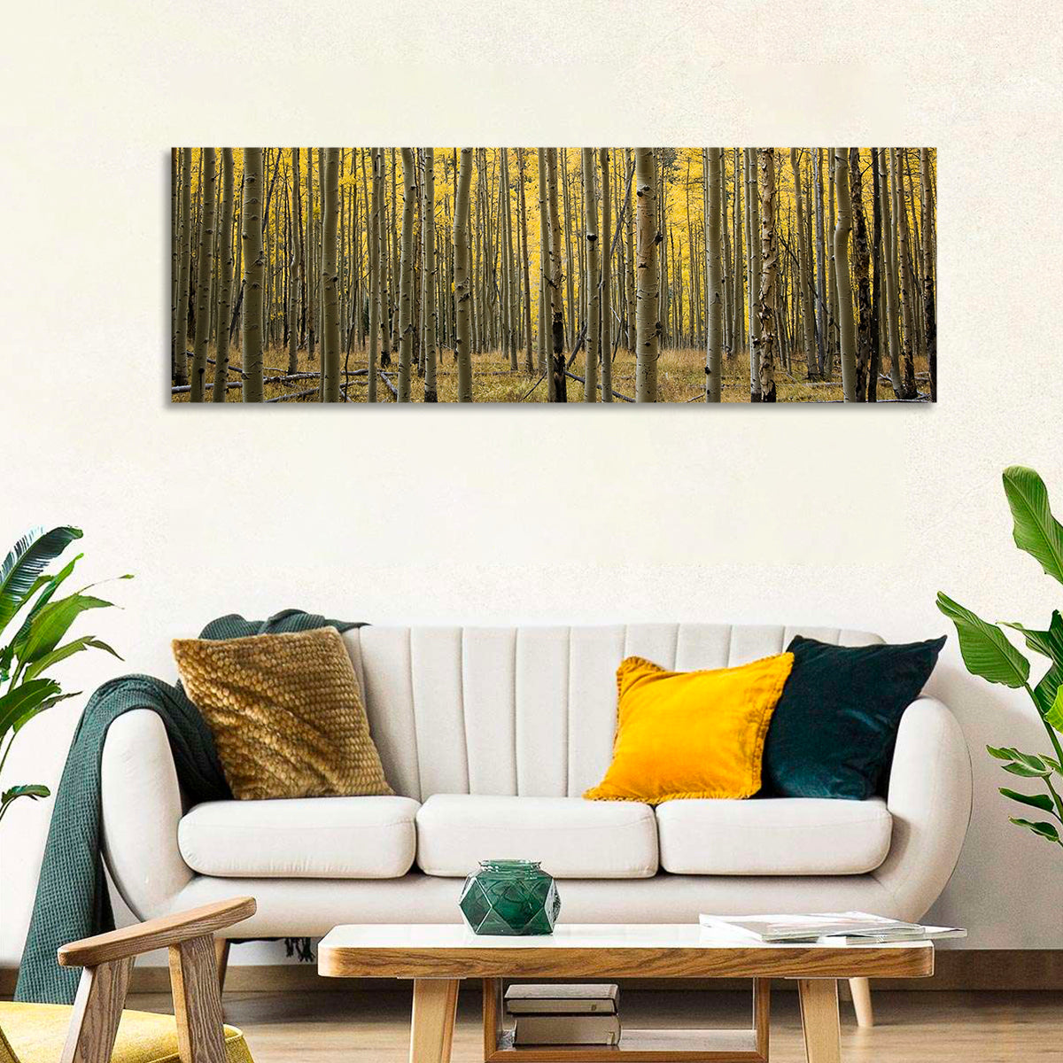 Golden Aspen Grove, Colorado Wall Art in a room, panoramic