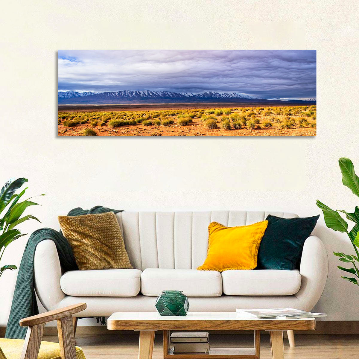 Morocco Stone Desert Wall Art in a room, panoramic