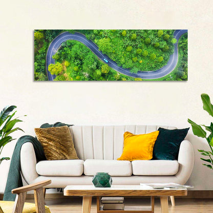 Blue Car on Summer Forest Road Wall Art