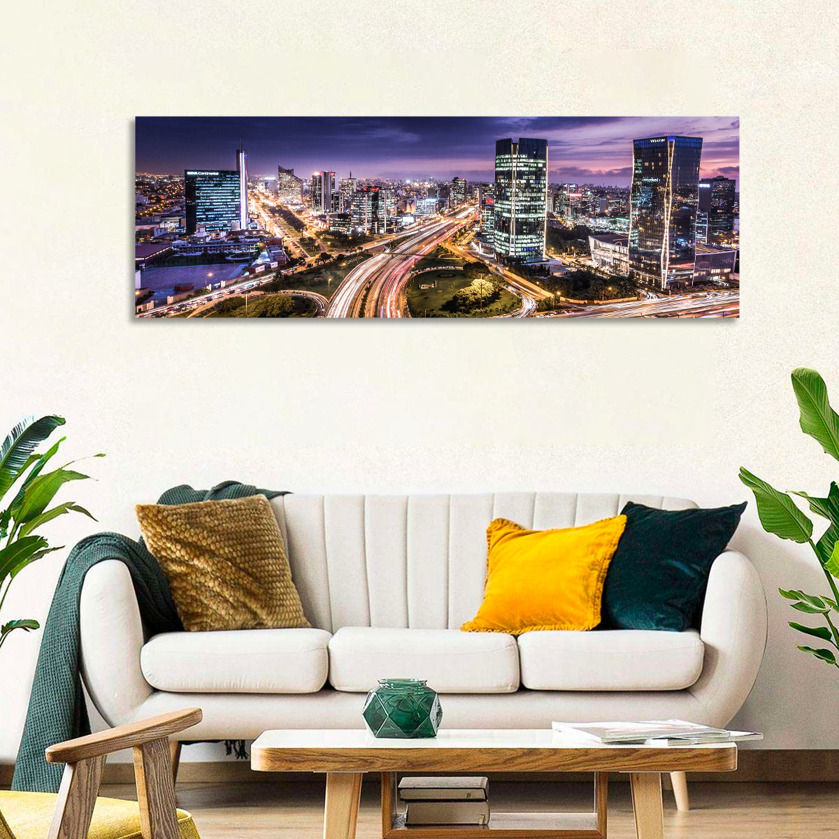 Lima Night Skyline Wall Art in a room, panoramic