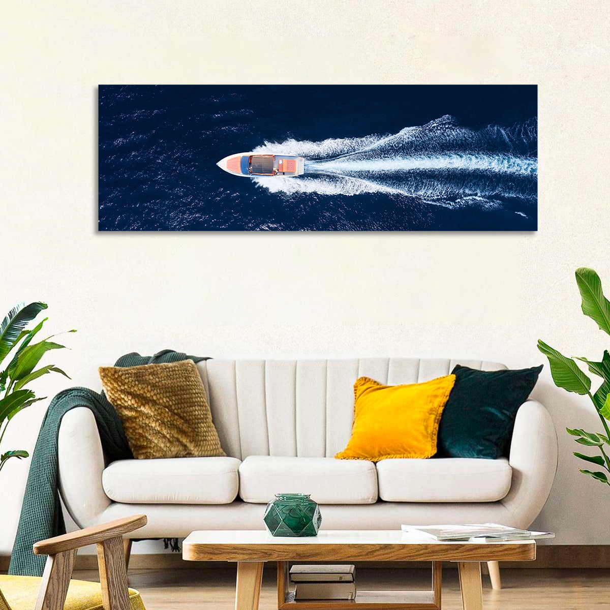 Sleek Speedboat Over Navy Sea Wall Art
