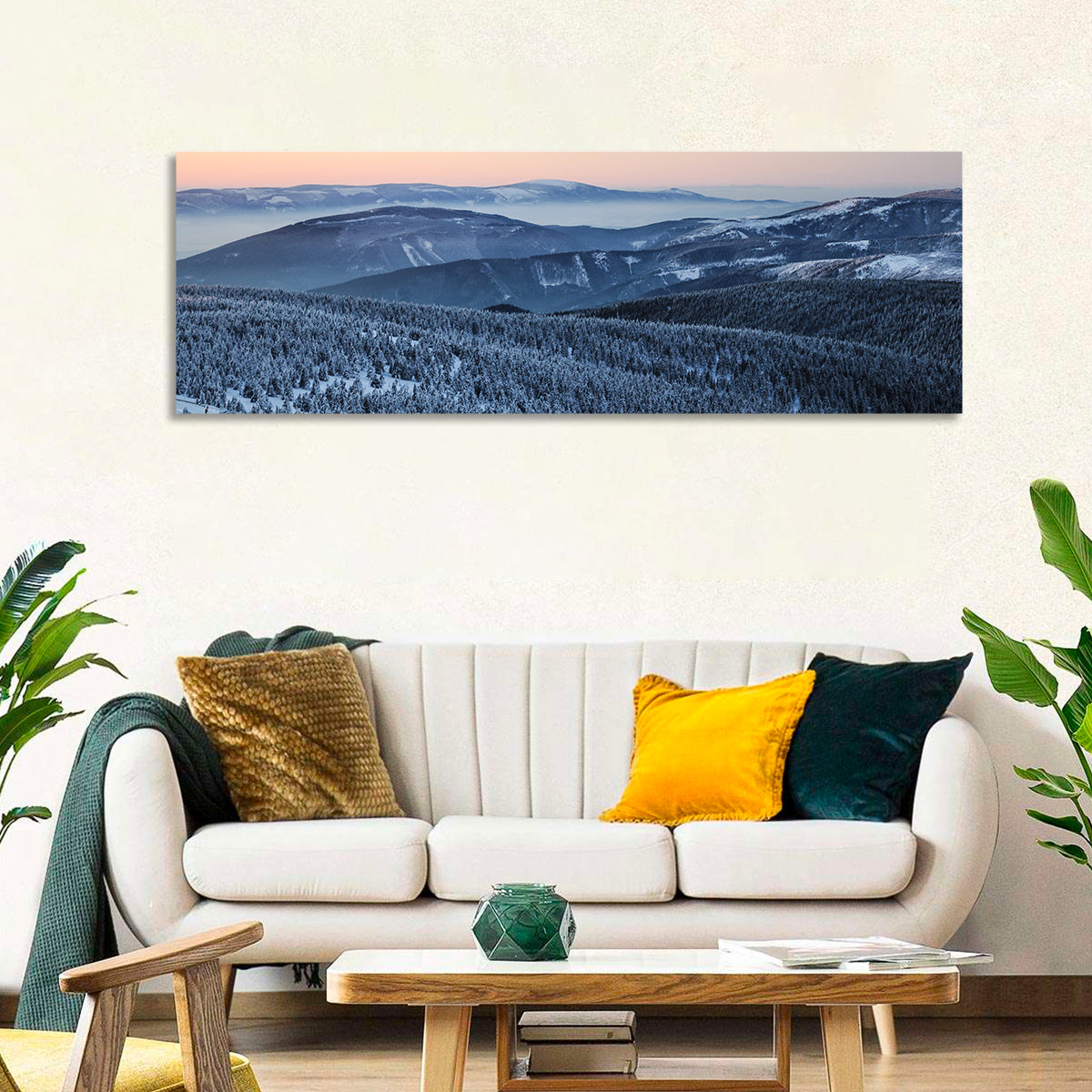 Jeseníky Winter Mist Wall Art in a room, panoramic