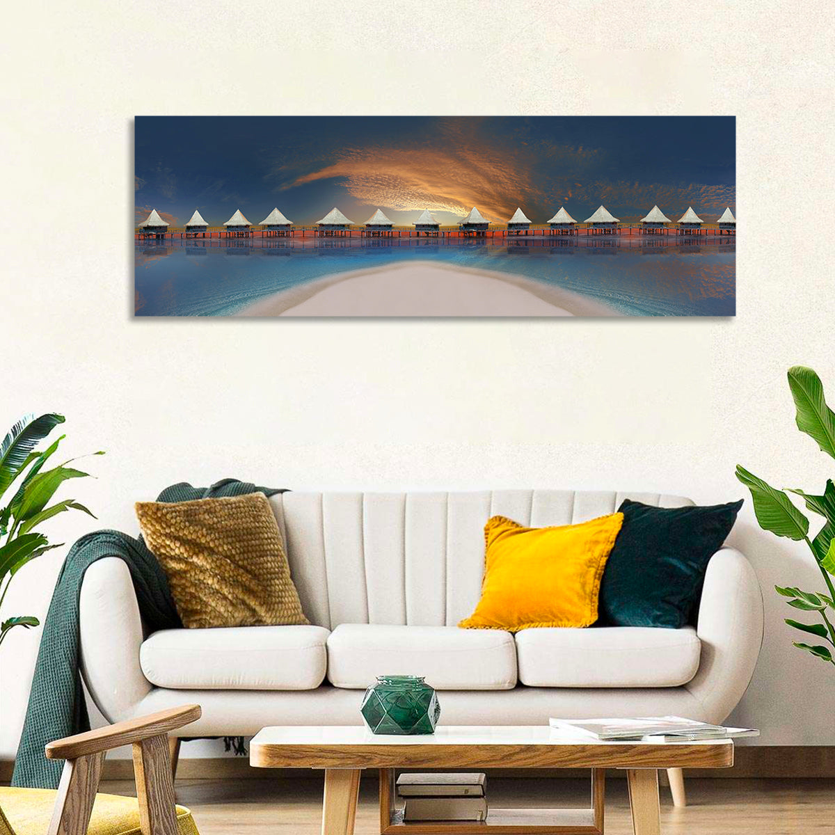 Overwater Bungalows at Golden Dusk Wall Art